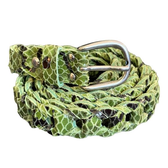 MARIOS Italian Snakeskin Leather Chainlink Design Belt Green Black SZ 4X main image 7